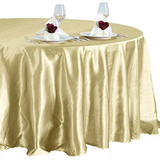 Anyhouz Table Cover Champagne Round Satin Bright Smooth Silk or Wedding Banquet Anniversary Dining Table Decor 145cm