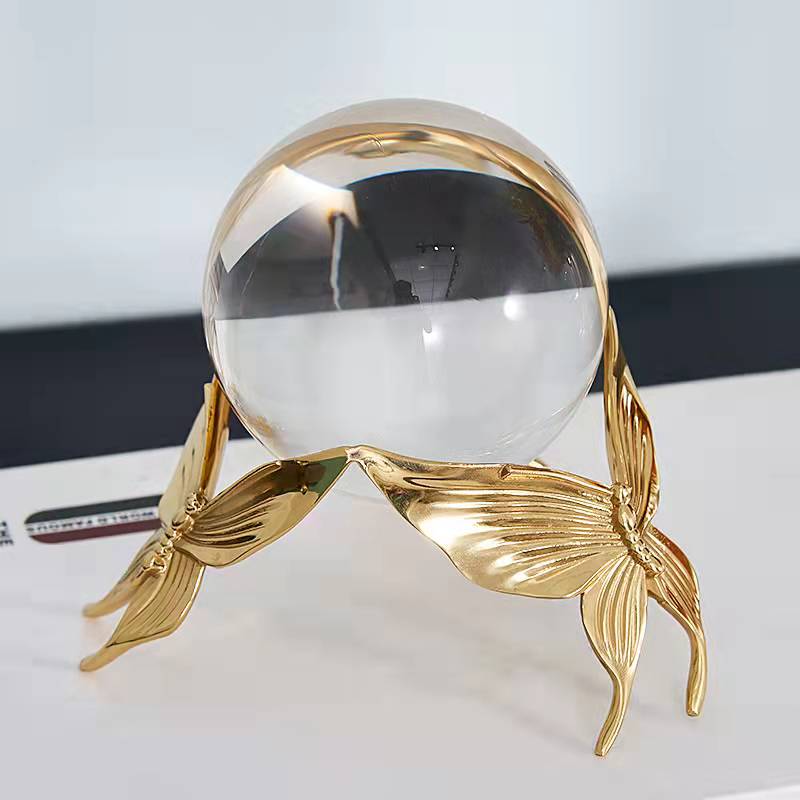 Anyhouz Tabletop Copper Butterfly Crystal Ball Home Decor 15cm