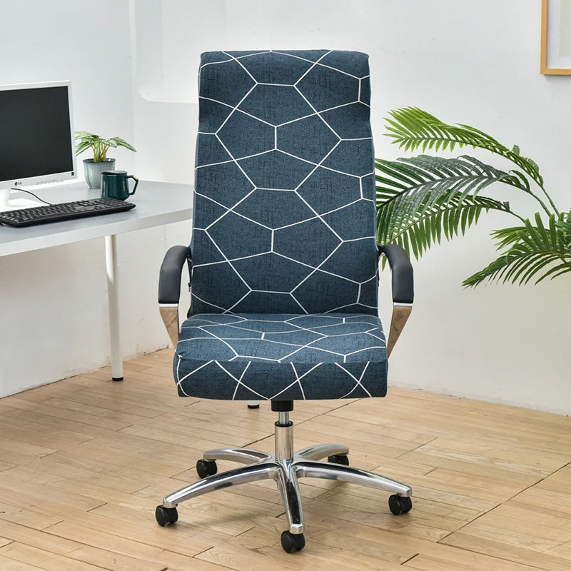 Anyhouz Office Chair Cover  Blue Green Pattern Large Non-Slip Rotating Seat Case Universal Armrest Chair Protector