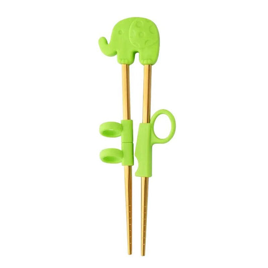 AnyGleam Chop Stick Green Elephant 1 Pair Reusable Gold  Stainless Steel Cartoon