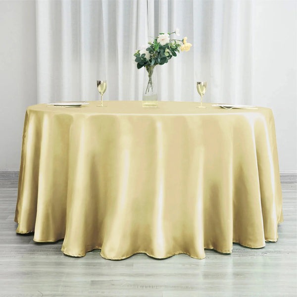 Anyhouz Table Cover Champagne Round Satin Bright Smooth Silk or Wedding Banquet Anniversary Dining Table Decor 145cm