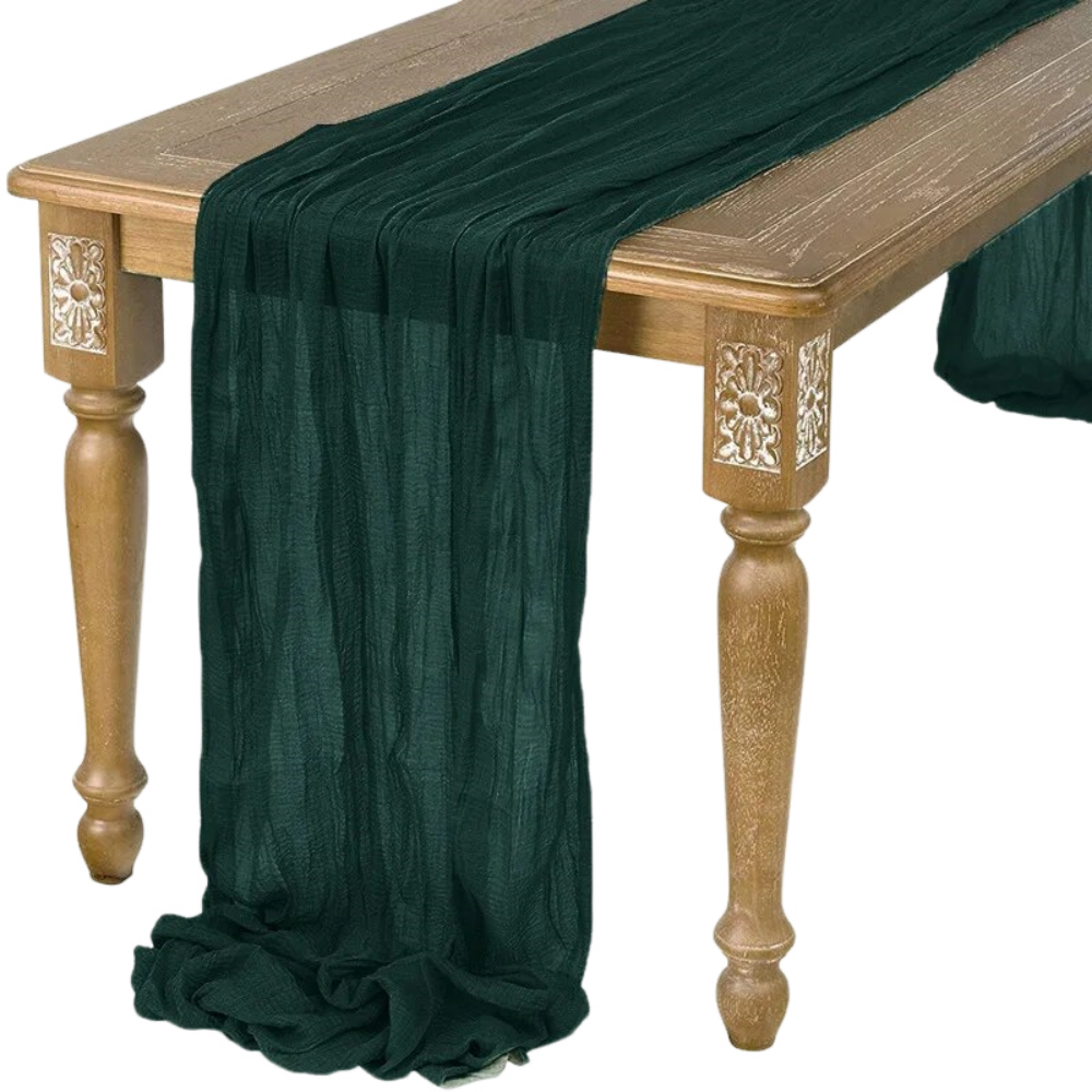 Anyhouz Table Runner Dark Green 10 Pcs Voile Cheesecloth Table Runner Semi-Sheer Gauze Dining Table Top Decoration