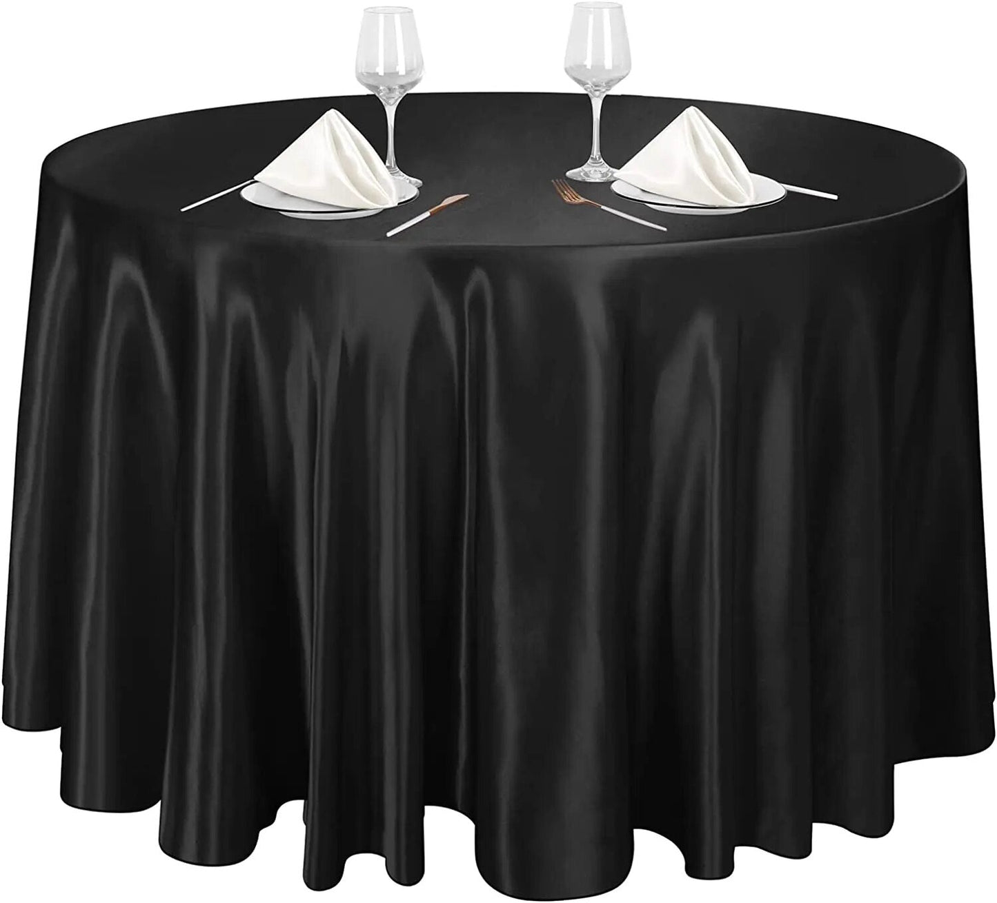 Anyhouz Table Cover Black Round Satin Bright Smooth Silk or Wedding Banquet Anniversary Dining Table Decor 145cm