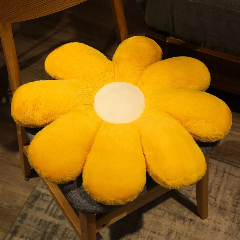 Anyhouz Plush Pillow Yellow White Flower Shape Stuffed Soft Pillow Seat Cushion Room Decor 50cm