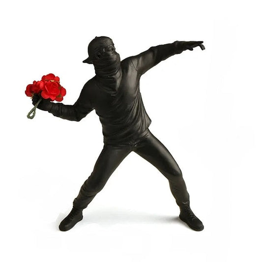 Anyhouz Home Figurine Nordic Flower Thrower Statue Black Resin