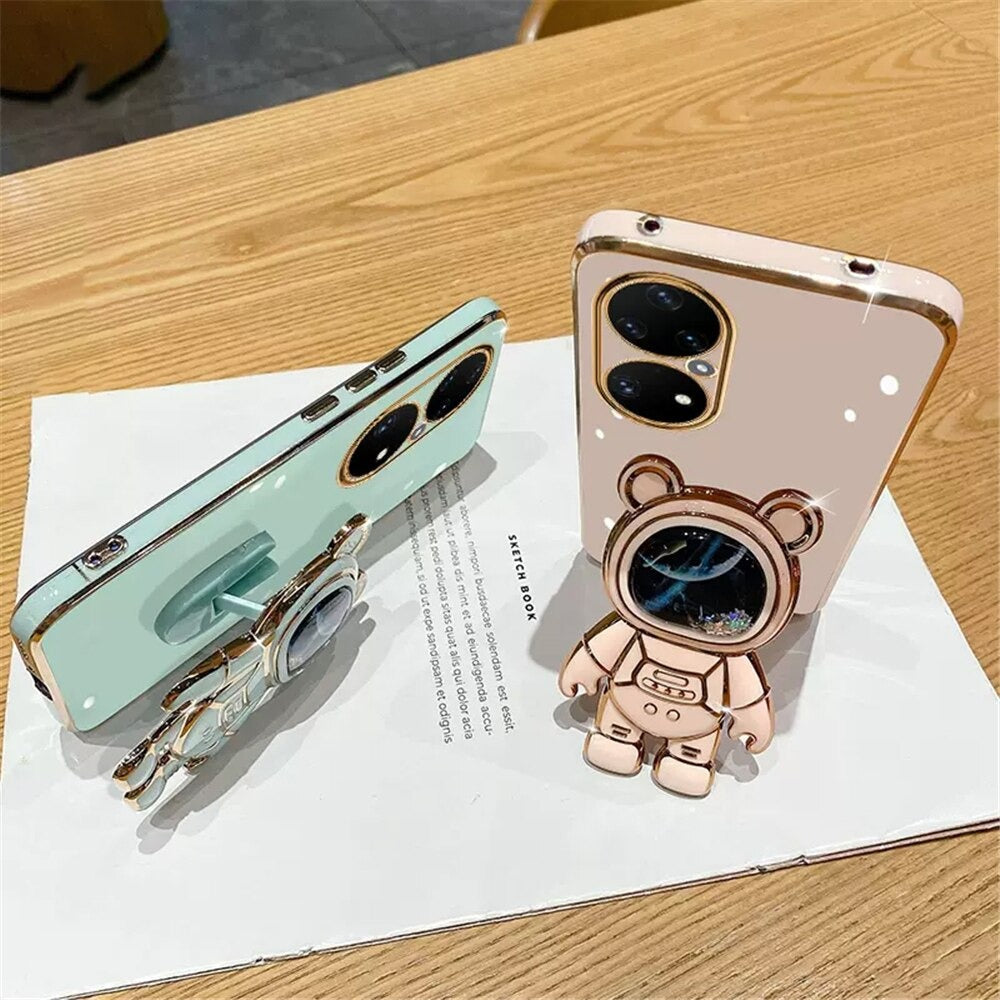 Anymob Huawei Case Cute Light Pink Quicksand Astronaut Design Phone Cover