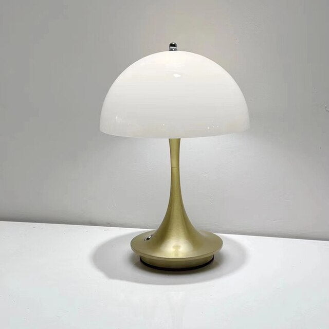 Anyhouz Luxury Lamp Gold Body Mushroom Home D?cor Wirless Rechargeable Table Accents for Bedroom Hotel Living Room