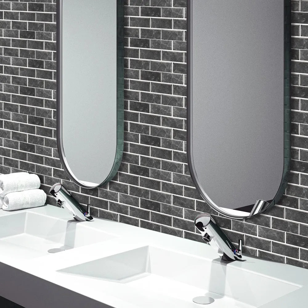 Anyhouz Wallpaper Black White Gray 12 Pcs Waterproof Self Adhesive Removable Wall Sticker