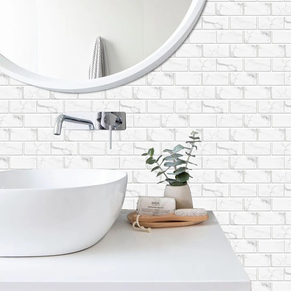 Anyhouz Wallpaper Light Gray 12 Pcs Waterproof Self Adhesive Removable Wall Sticker