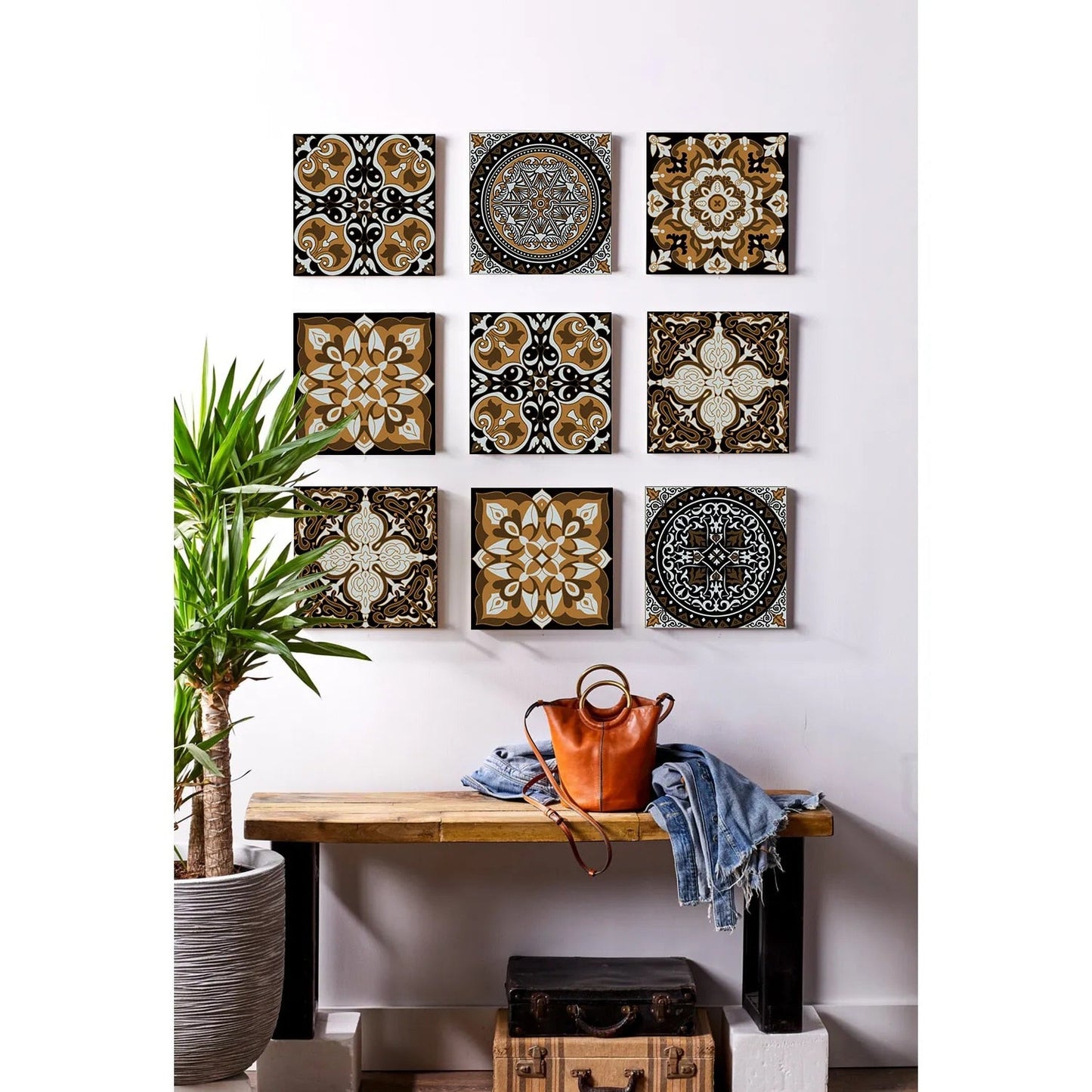 Anyhouz Wallpaper Teal 10cmx10cm 24 Pcs Modern Retro Style PVC Tile Stickers