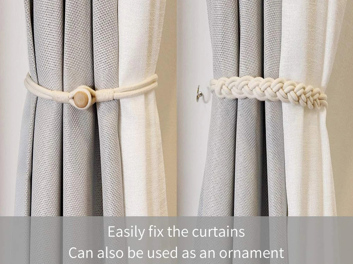 Anyhouz Curtain Tie Blue Holder Cilp Handwork White Woven Cotton