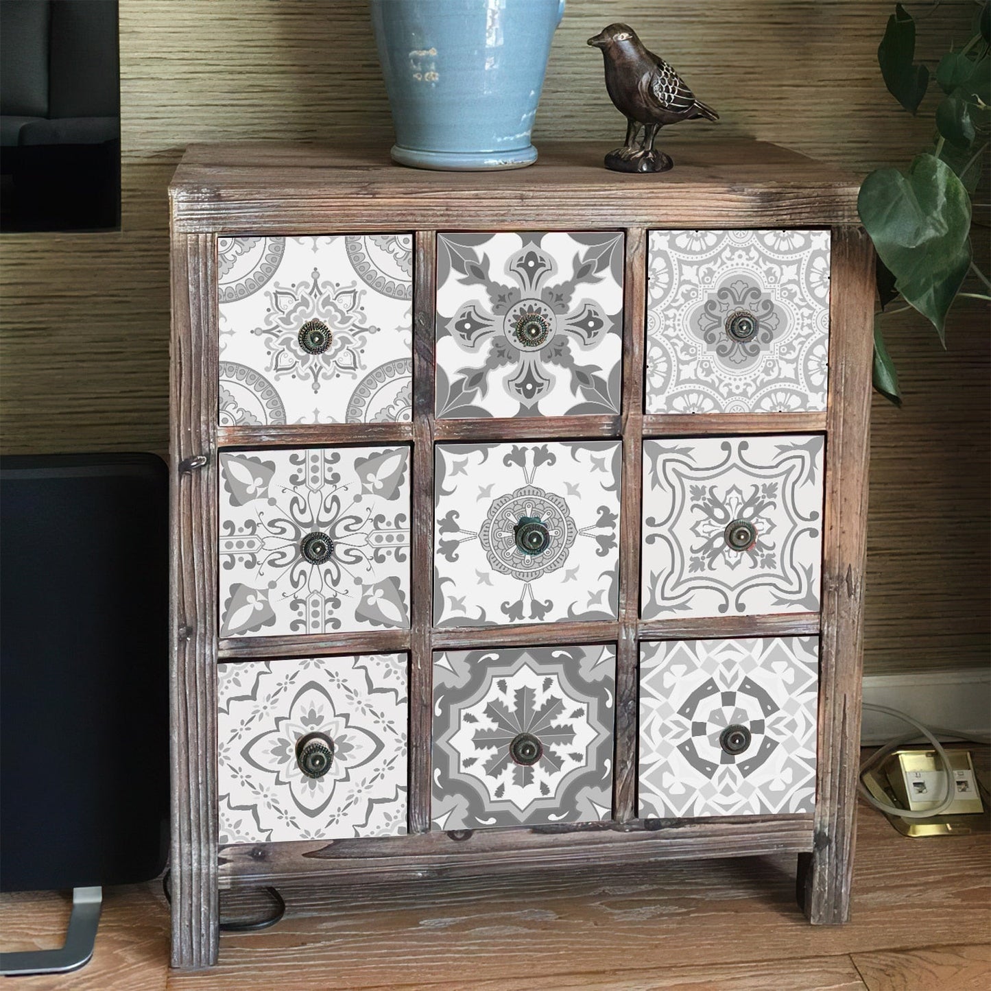 Anyhouz Wallpaper Brown Gray 10cmx10cm 24 Pcs Modern Retro Style PVC Tile Stickers