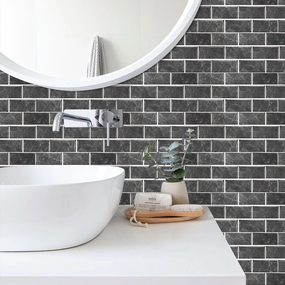 Anyhouz Wallpaper Cream12 Pcs Waterproof Self Adhesive Removable Tile Wall Sticker