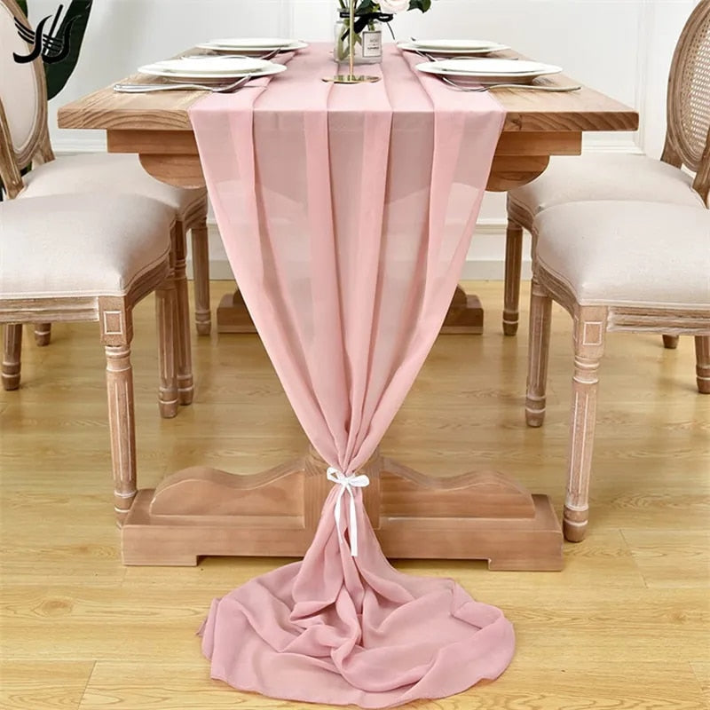 Anyhouz Table Runner Coral Pink Chiffon Romantic Boho Table Top Decoration