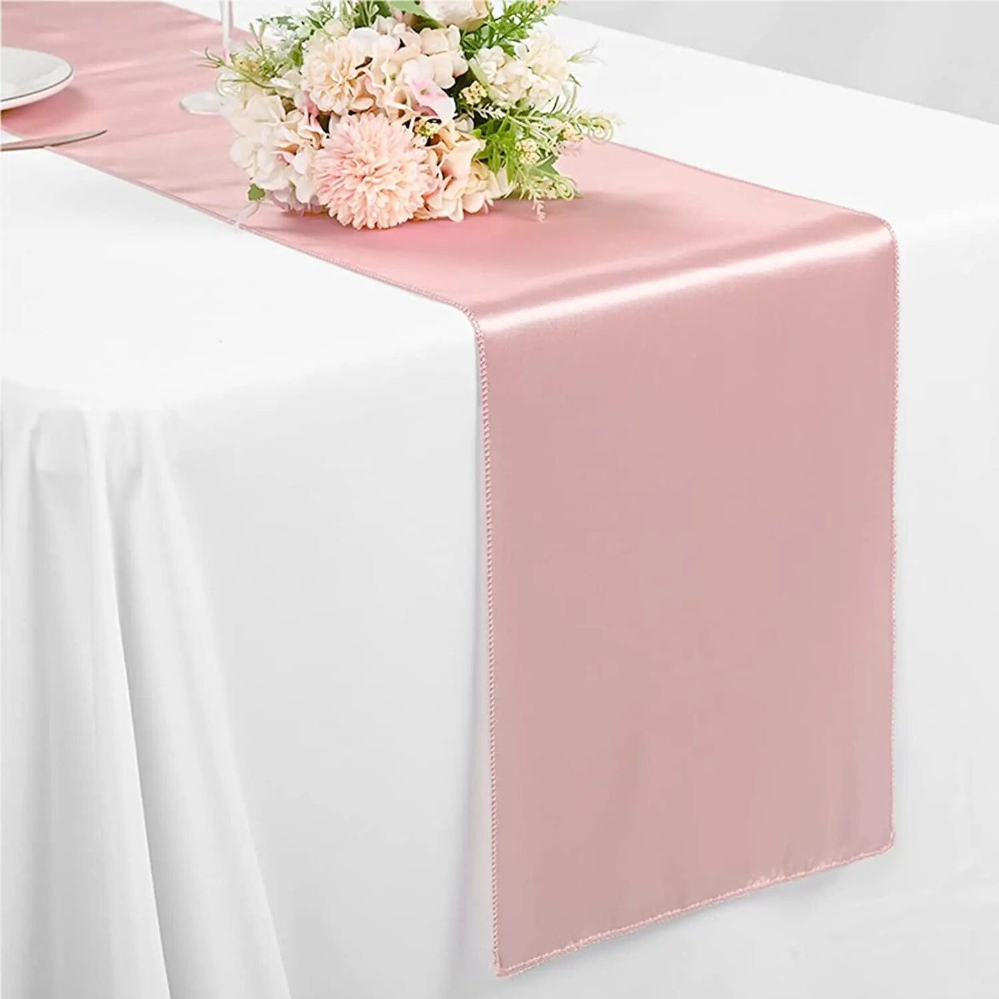 Anyhouz Table Runner Rose Red 10 Pcs Satin Silk Table Top Decoration for Banquets Party Bright Dining Table