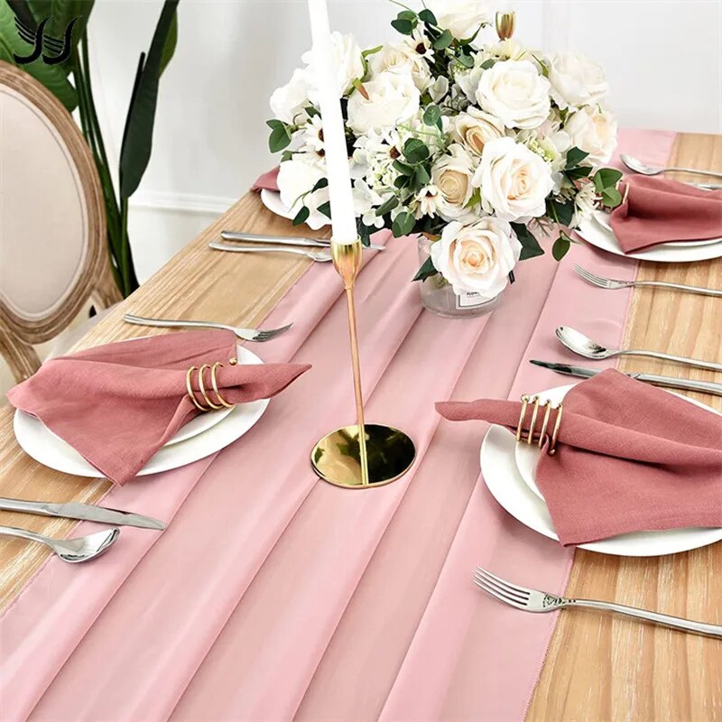 Anyhouz Table Runner Coral Pink Chiffon Romantic Boho Table Top Decoration