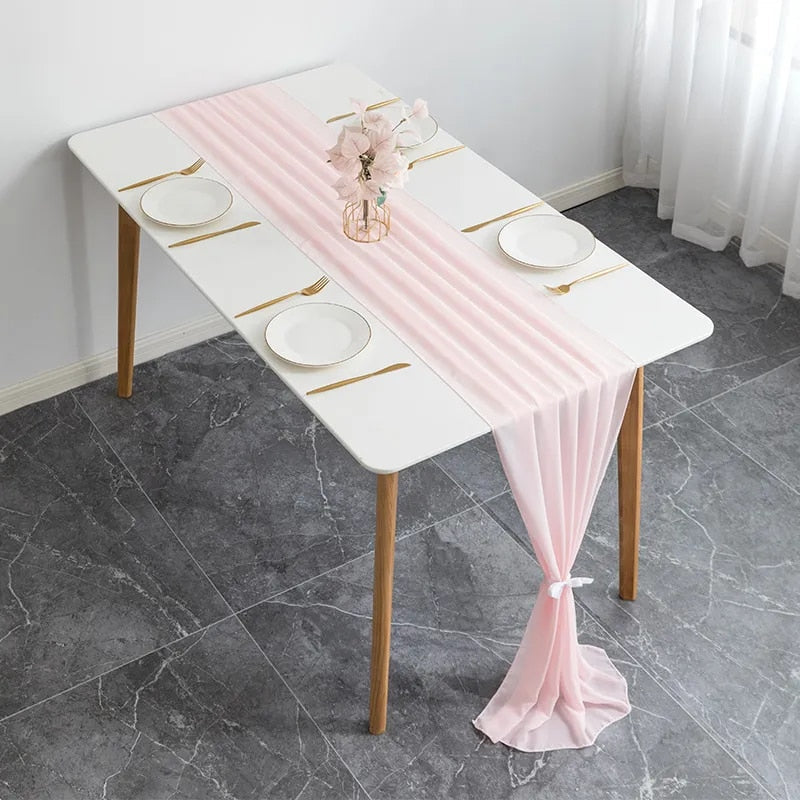 Anyhouz Table Runner Coral Pink Chiffon Romantic Boho Table Top Decoration