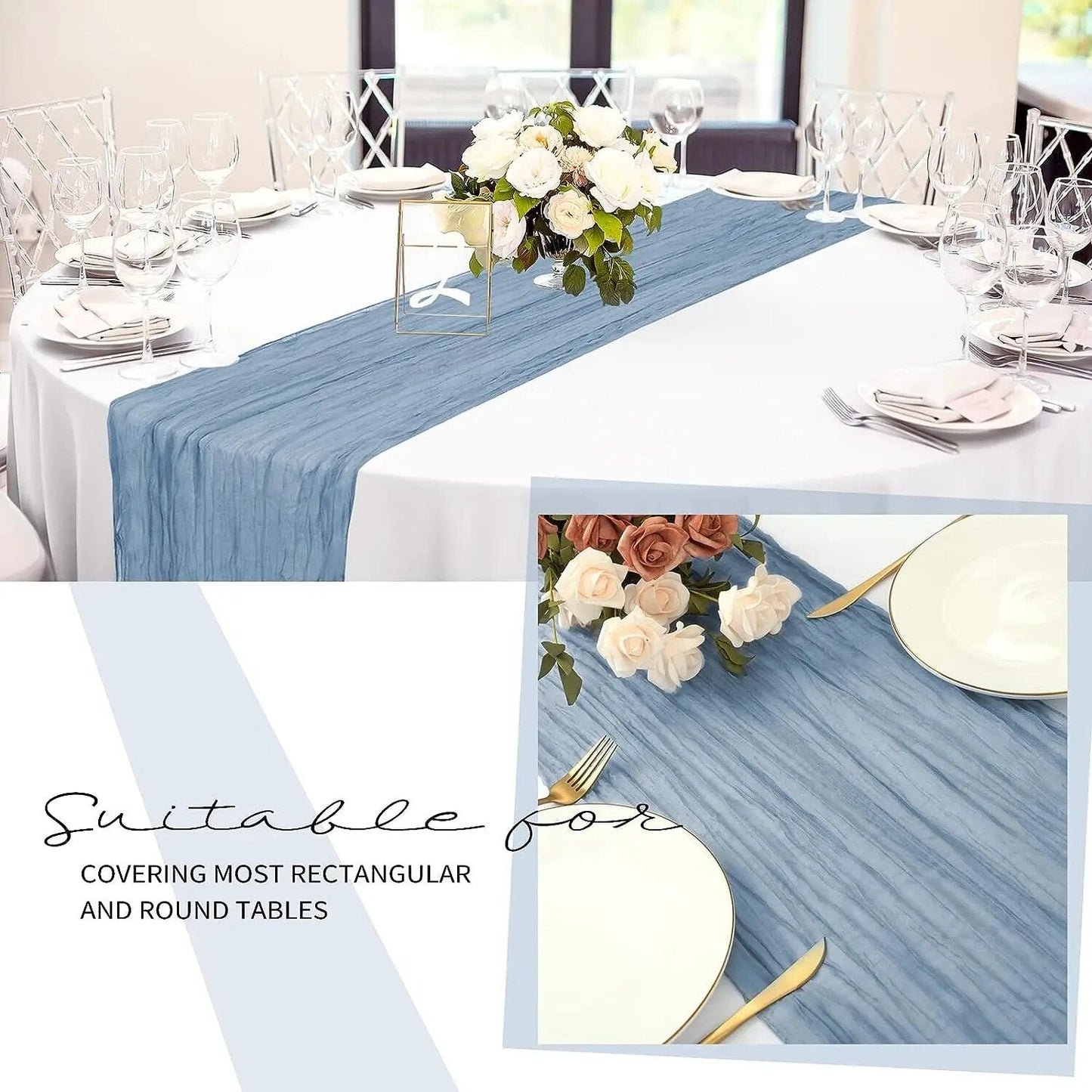 Anyhouz Table Runner Grey Blue 10 Pcs Voile Cheesecloth Table Runner Semi-Sheer Gauze Dining Table Top Decoration