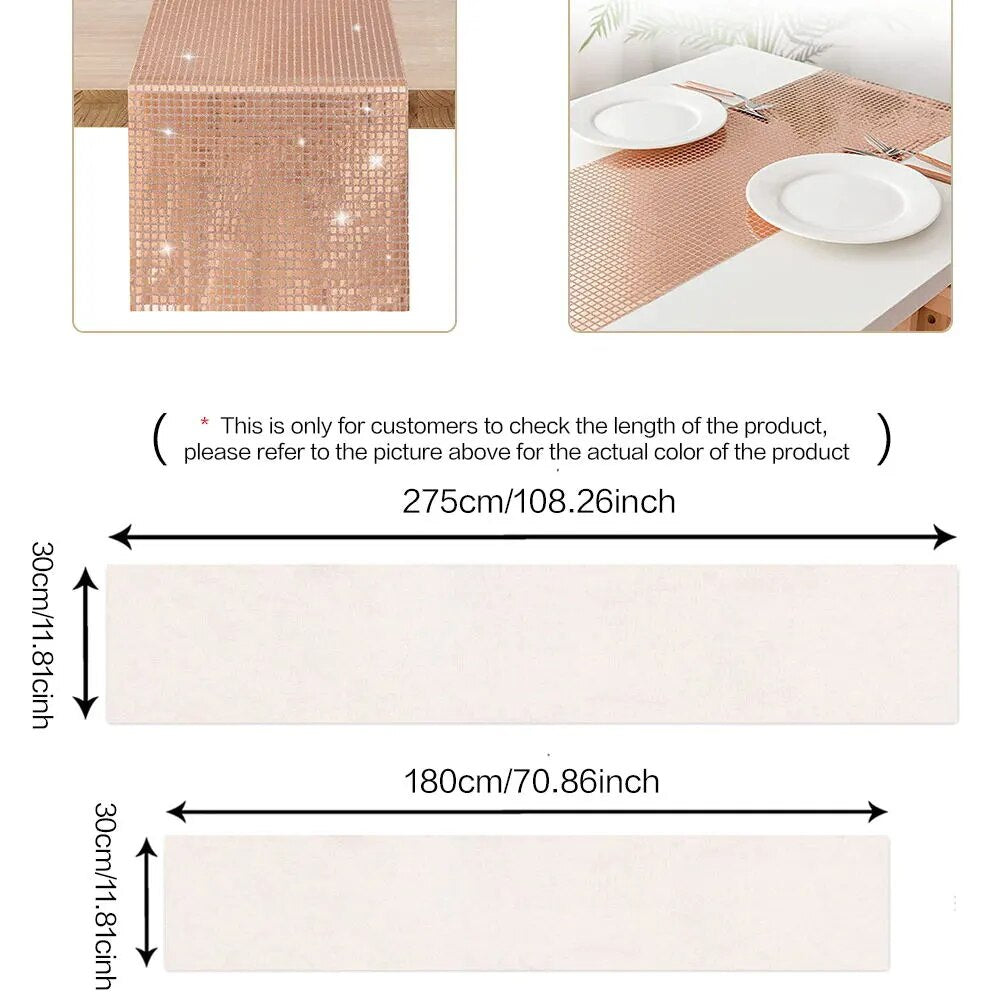 Anyhouz Table Runner Rose Gold 33X180cm Glitter Sequin Disco Mirror Sparkling Foil Metallic Dining Table Top Decoration