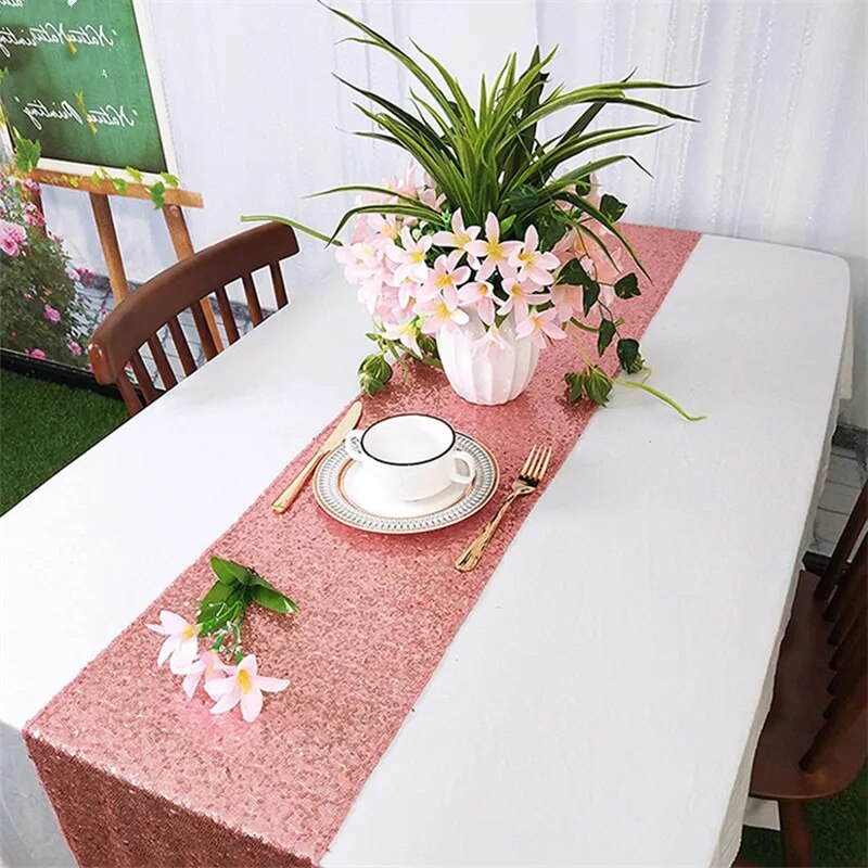 Anyhouz Table Runner Rosegold 30x180cm Glitter Sequin Wedding Dining Table Top Decoration