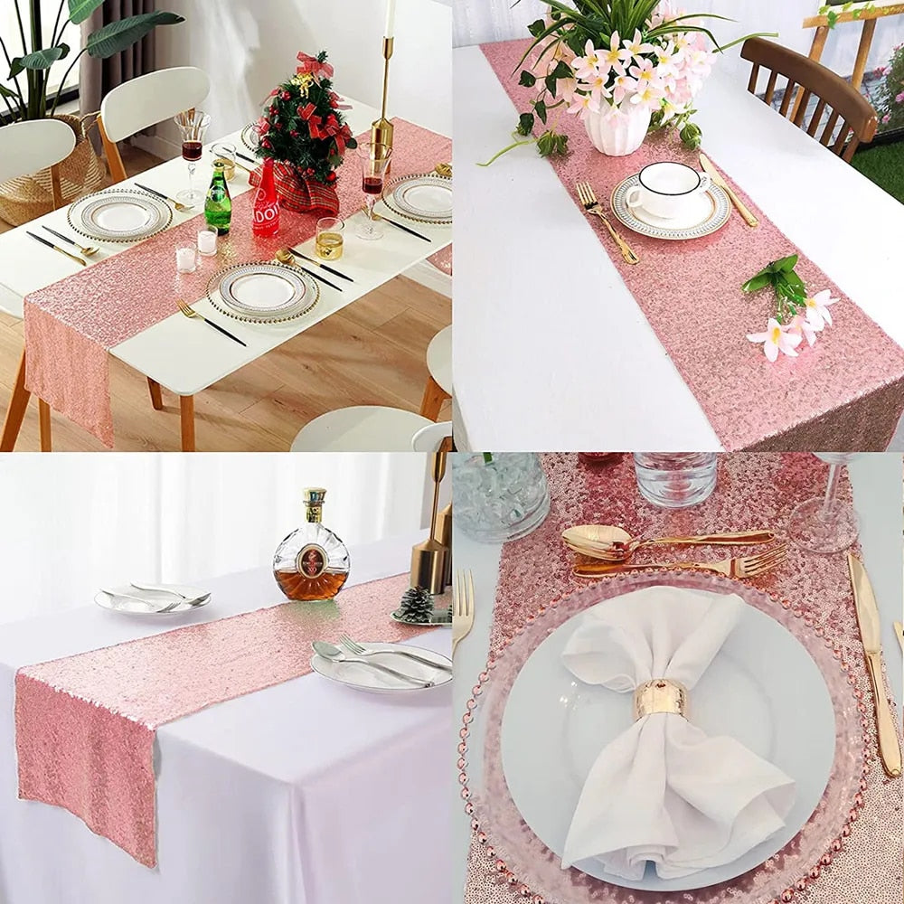 Anyhouz Table Runner Rosegold 30x180cm Glitter Sequin Wedding Dining Table Top Decoration