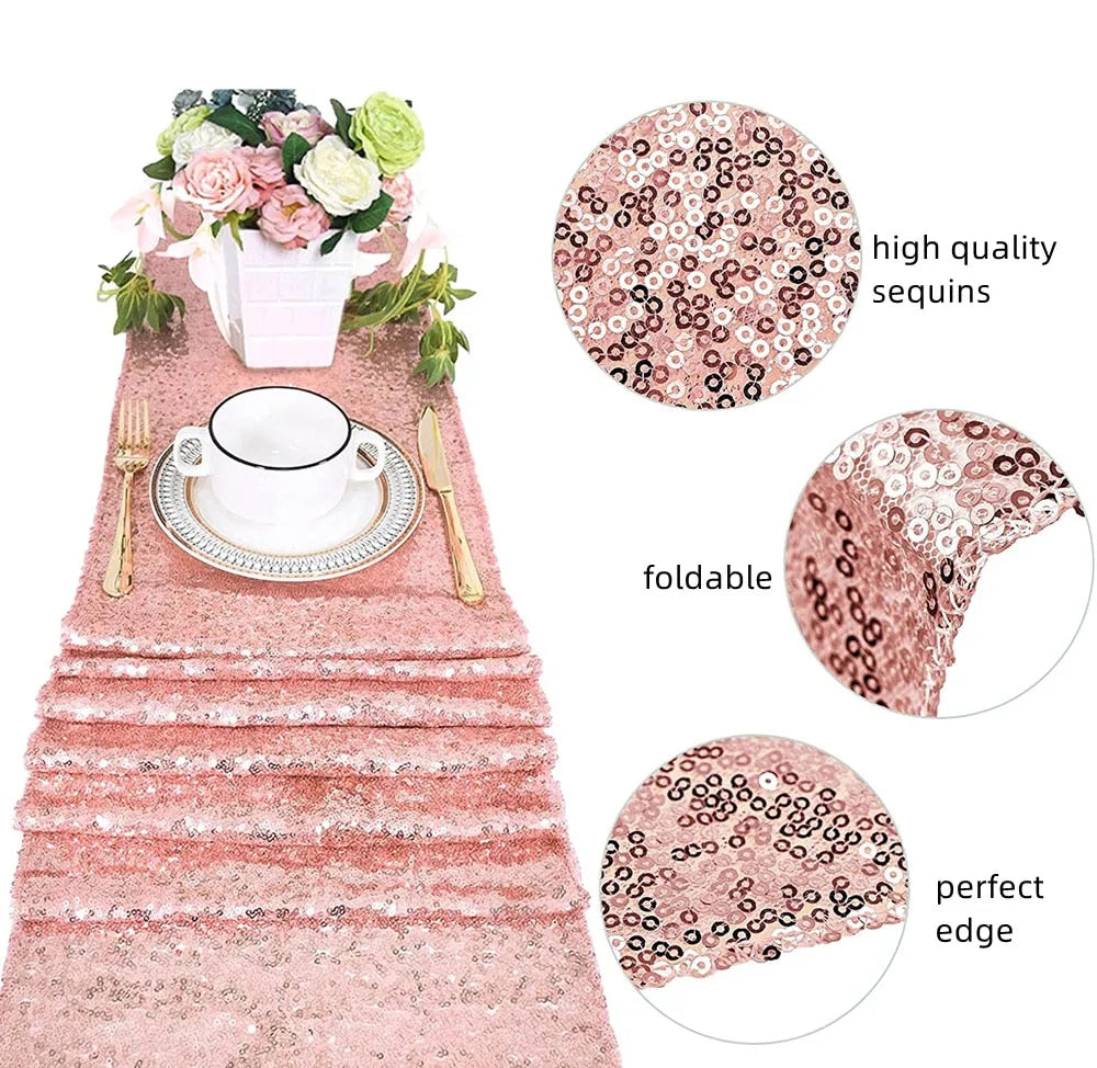 Anyhouz Table Runner Silver 30x180cm Glitter Sequin Wedding Dining Table Top Decoration