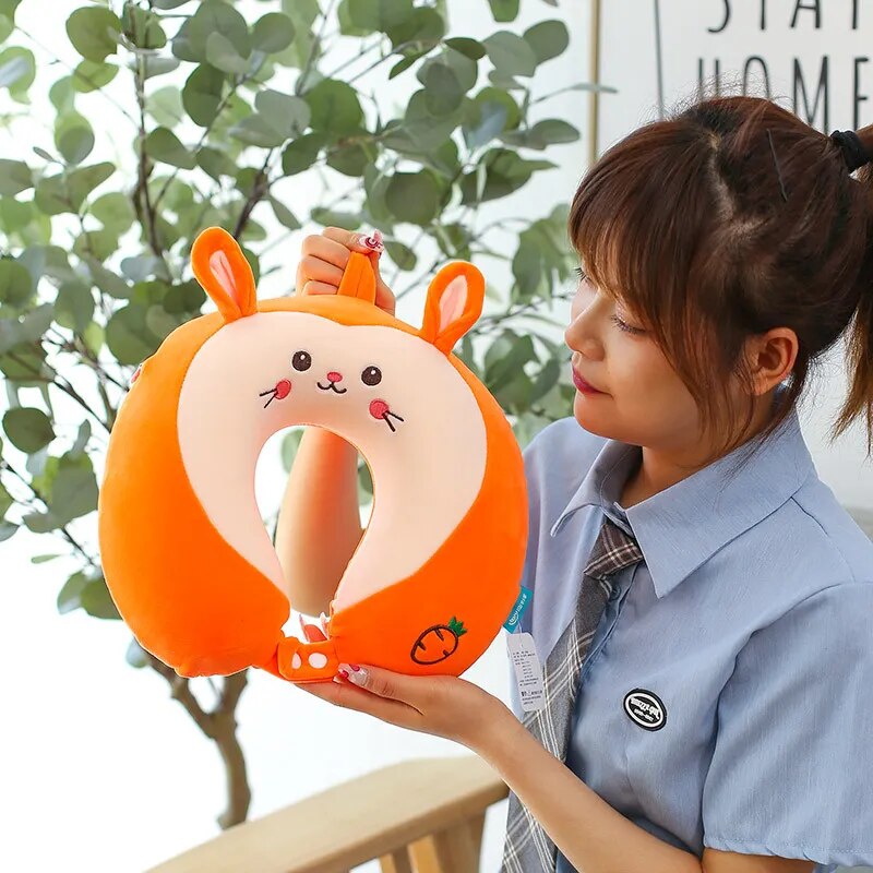 Anypack Neck Pillow Orange 28x30cm Cartoon Memory Cotton U-shaped Soft Fluffy Comfortable Sleep Headrest