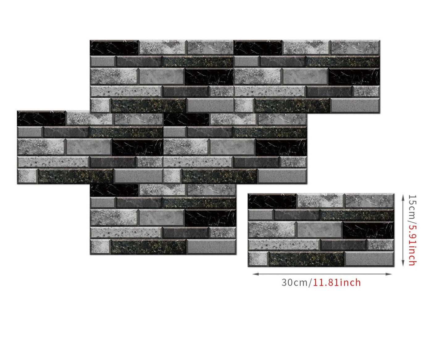 Anyhouz Wallpaper Black Gray 12 Pcs Waterproof Self Adhesive Removable Wall Sticker