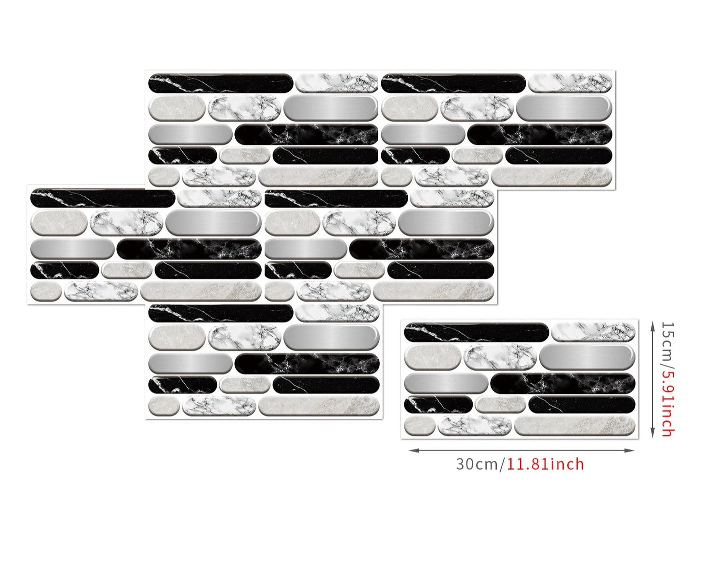 Anyhouz Wallpaper Black White Gray 12 Pcs Waterproof Self Adhesive Removable Wall Sticker