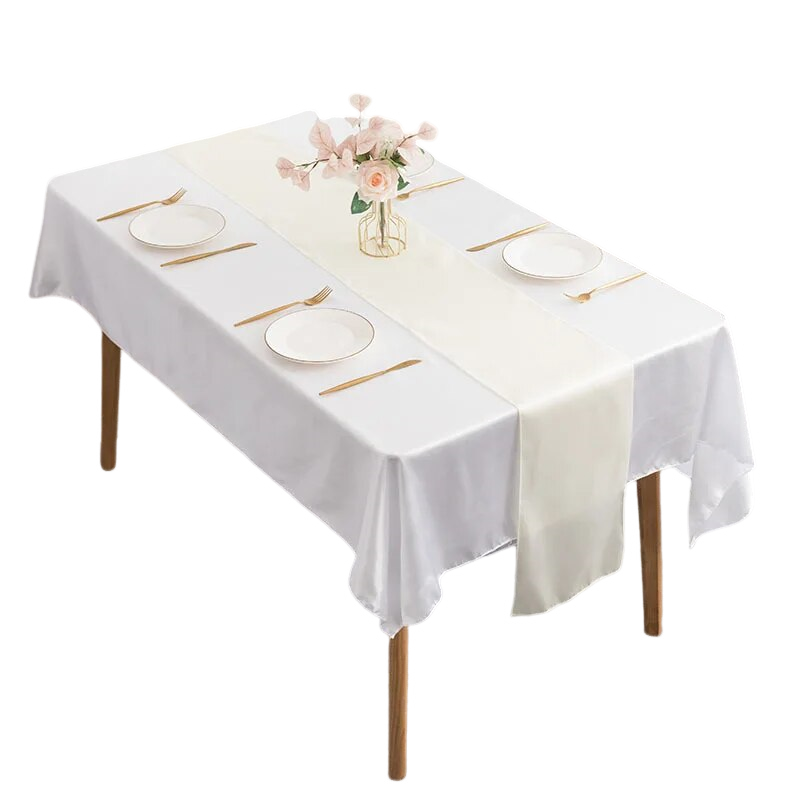 Anyhouz Table Runner Ivory White 10 Pcs Satin Silk Table Top Decoration for Banquets Party Bright Dining Table