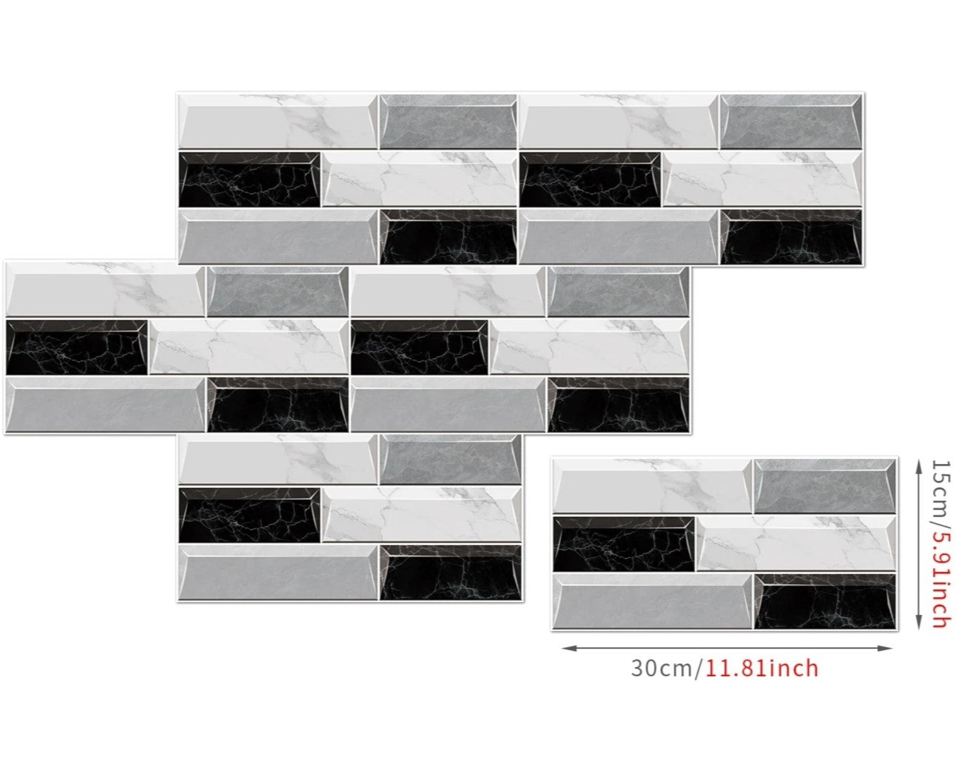 Anyhouz Wallpaper Black Light Gray 12 Pcs Waterproof Self Adhesive Removable Wall Sticker