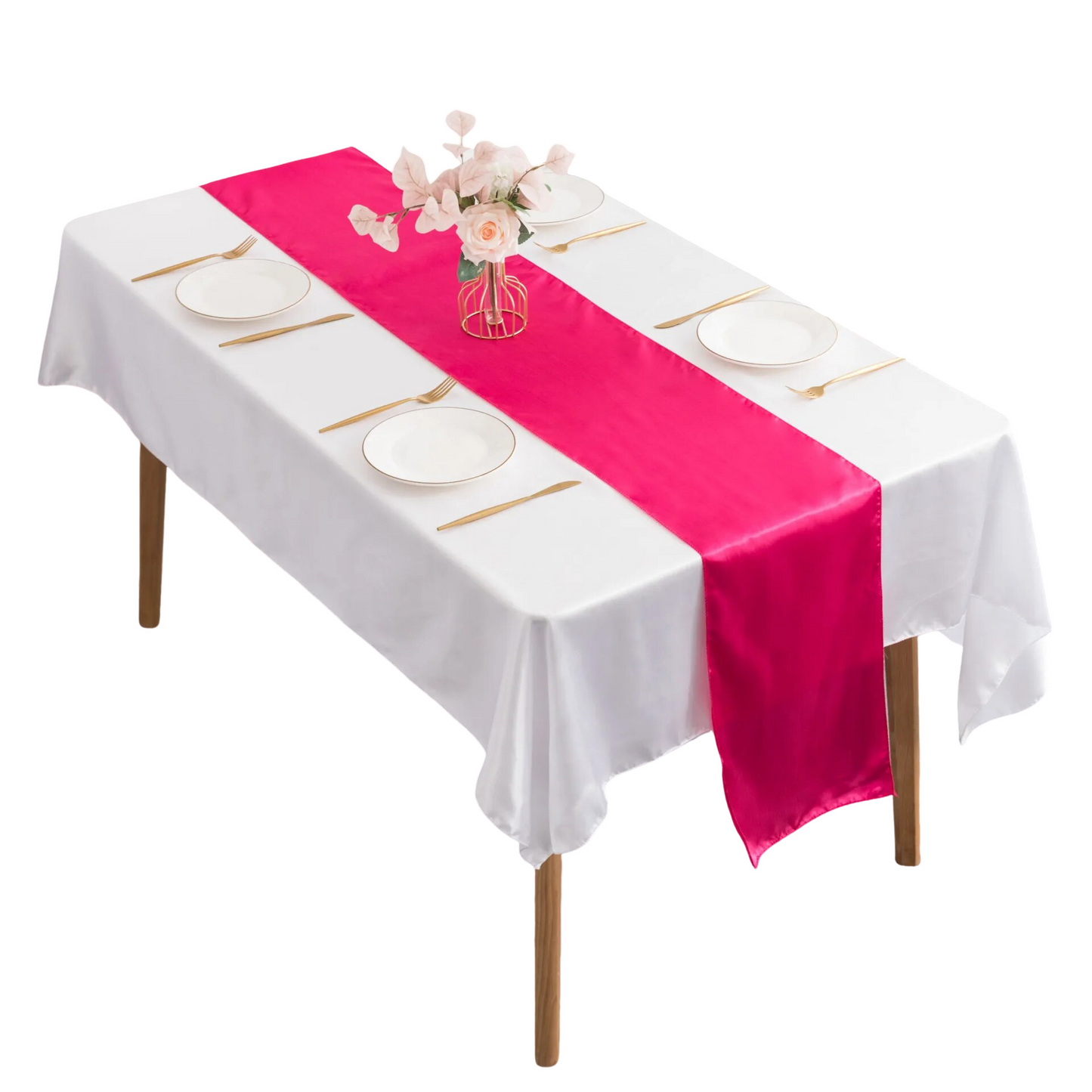 Anyhouz Table Runner Rose Red 10 Pcs Satin Silk Table Top Decoration for Banquets Party Bright Dining Table