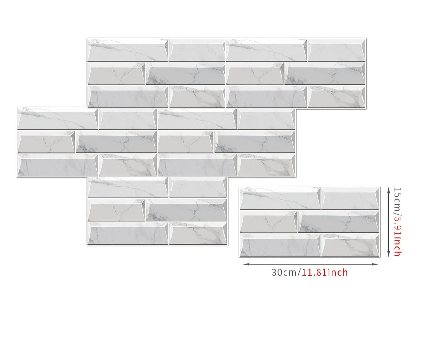 Anyhouz Wallpaper Light Gray 12 Pcs Waterproof Self Adhesive Removable Wall Sticker