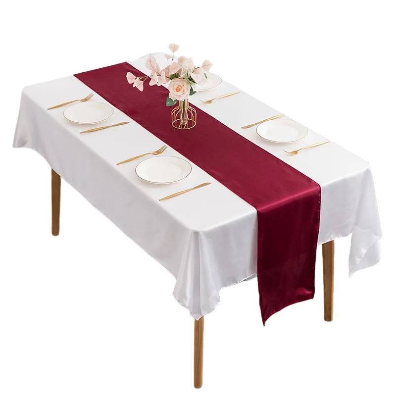 Anyhouz Table Runner Wine Red 10 Pcs Satin Silk Table Top Decoration for Banquets Party Bright Dining Table