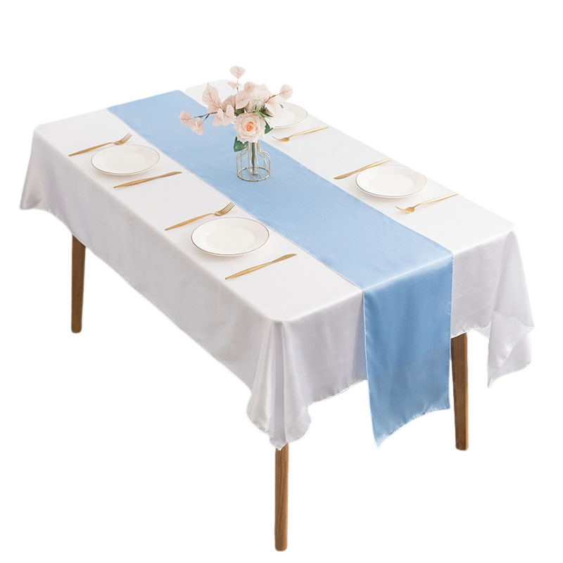 Anyhouz Table Runner Sky Blue 10 Pcs Satin Silk Table Top Decoration for Banquets Party Bright Dining Table