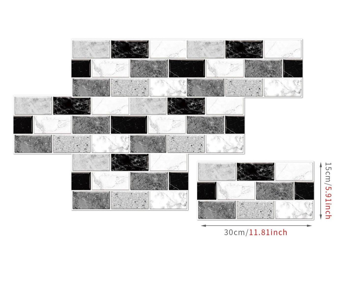 Anyhouz Wallpaper White Black 12 Pcs Waterproof Self Adhesive Removable Wall Sticker