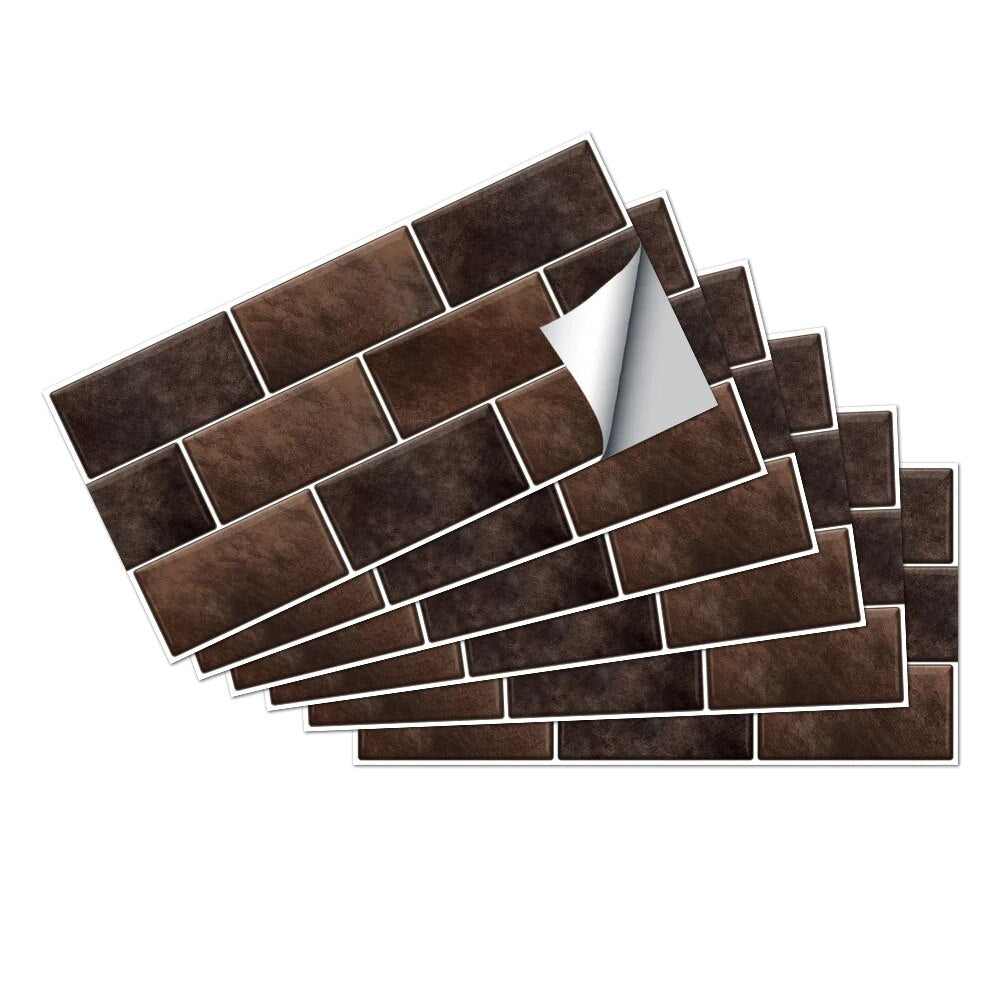 Anyhouz Wallpaper Choco Brown 12 Pcs Waterproof Self Adhesive Removable Wall Sticker