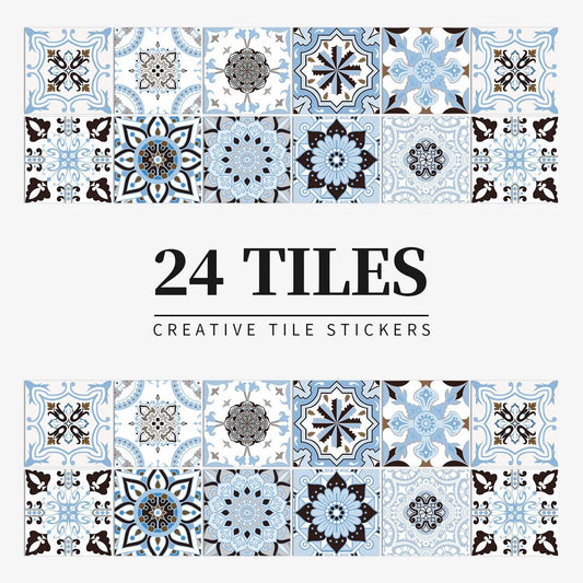 Anyhouz Wallpaper Sky Blue 10cmx10cm 24 Pcs Modern Retro Style PVC Tile Stickers