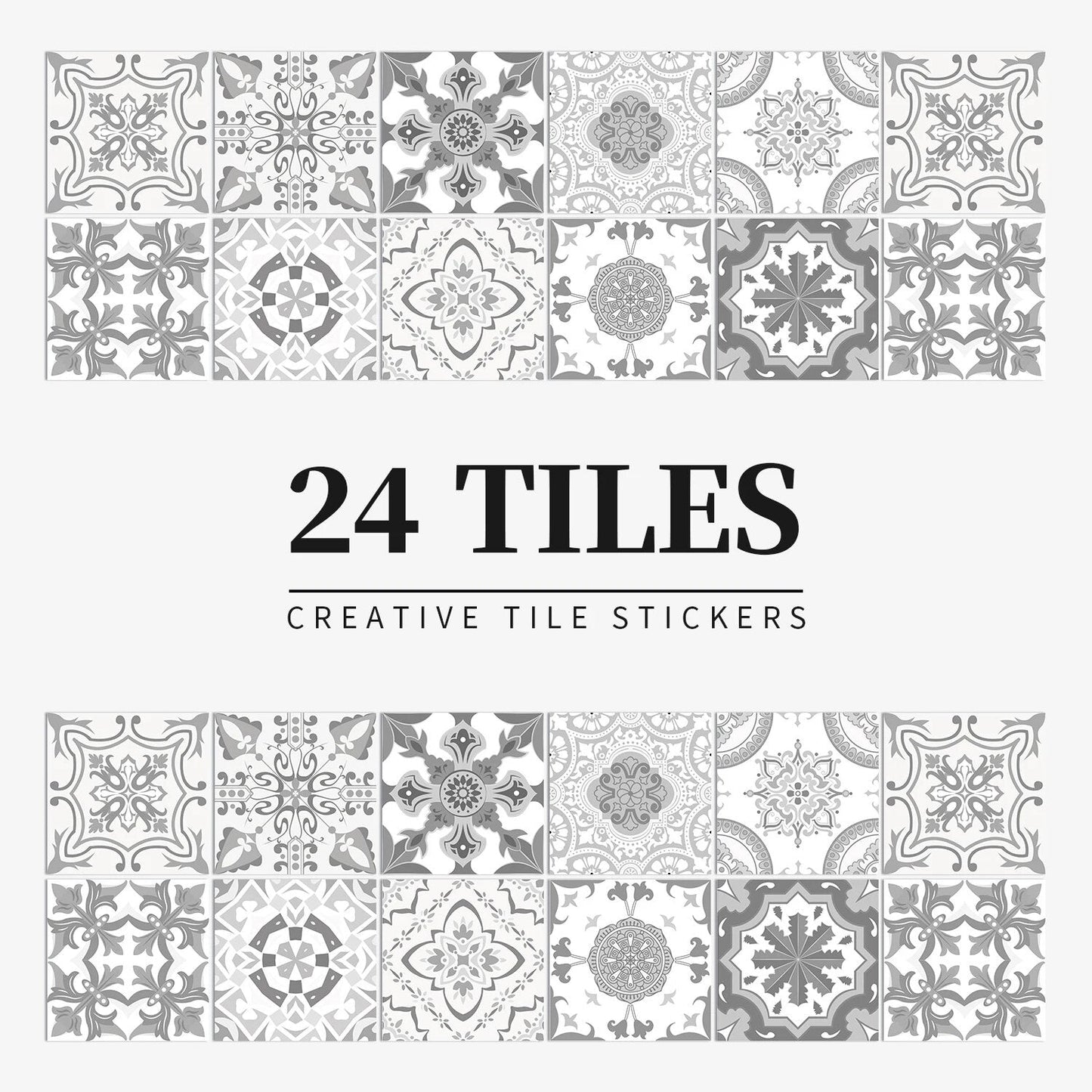 Anyhouz Wallpaper Gray 10cmx10cm 24 Pcs Modern Retro Style PVC Tile Stickers