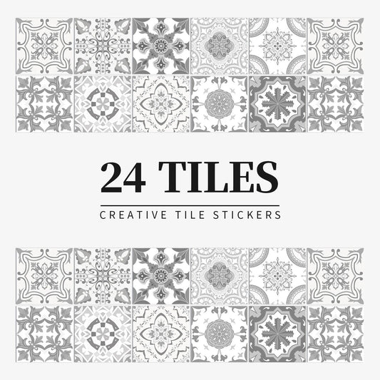 Anyhouz Wallpaper Gray 10cmx10cm 24 Pcs Modern Retro Style PVC Tile Stickers