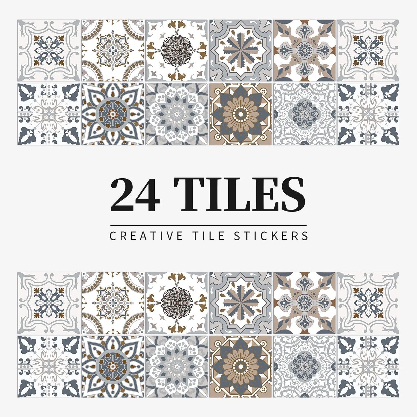 Anyhouz Wallpaper Brown Gray 10cmx10cm 24 Pcs Modern Retro Style PVC Tile Stickers