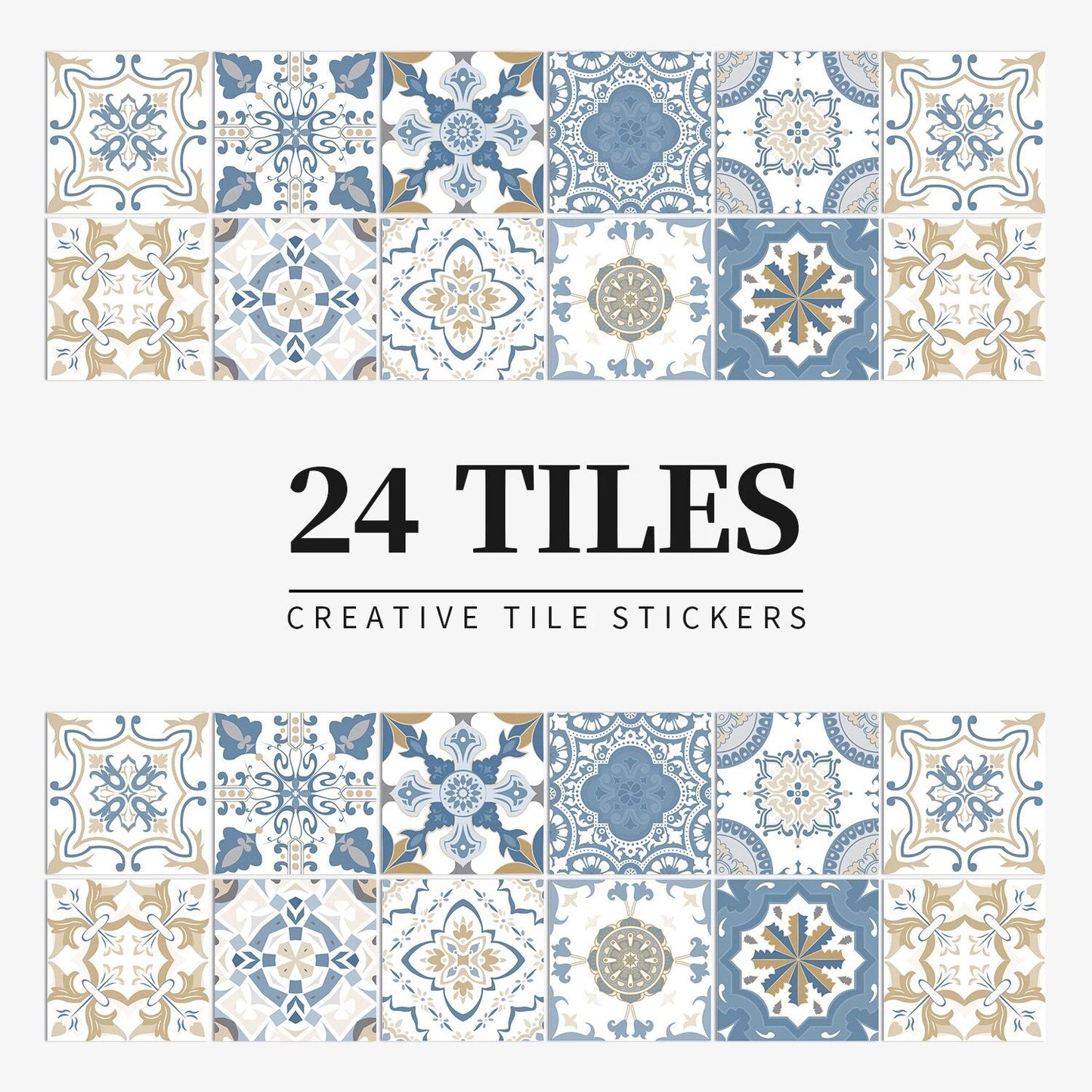 Anyhouz Wallpaper Blue Beige 10cmx10cm 24 Pcs Modern Retro Style PVC Tile Stickers