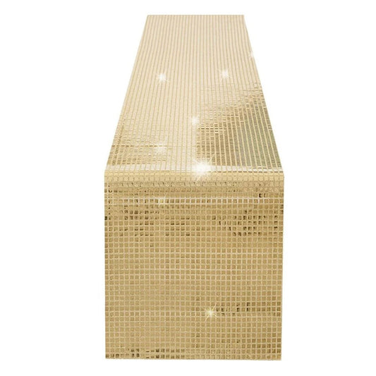 Anyhouz Table Runner Champagne Gold 33X180cm Glitter Sequin Disco Mirror Sparkling Foil Metallic Dining Table Top Decoration