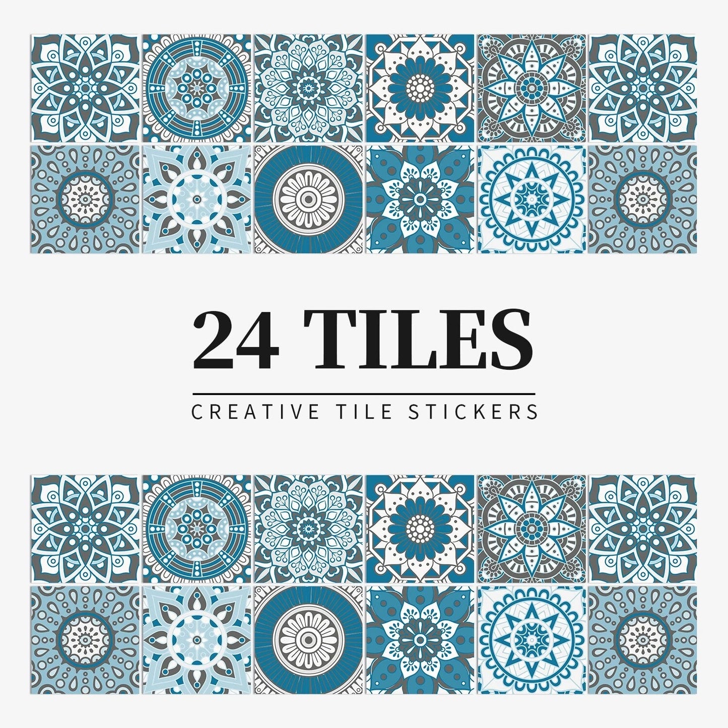 Anyhouz Wallpaper Teal 10cmx10cm 24 Pcs Modern Retro Style PVC Tile Stickers