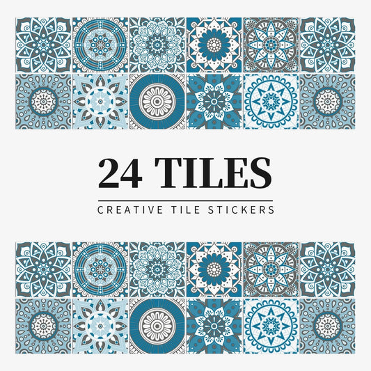 Anyhouz Wallpaper Teal 10cmx10cm 24 Pcs Modern Retro Style PVC Tile Stickers