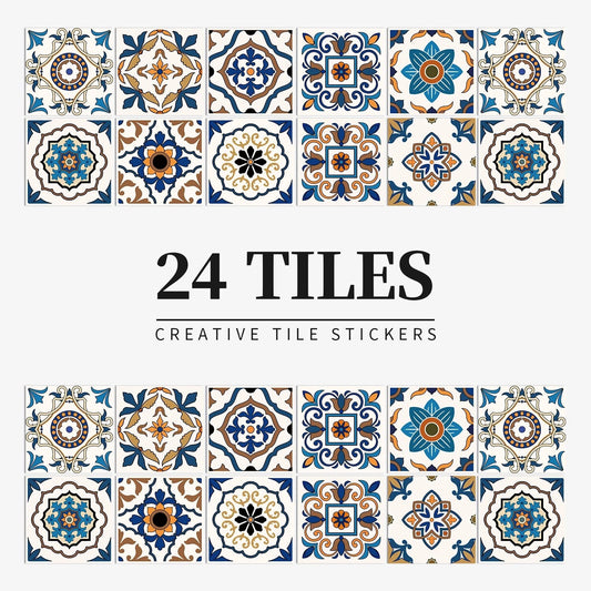 Anyhouz Wallpaper Mix Color 10cmx10cm 24 Pcs Modern Retro Style PVC Tile Stickers