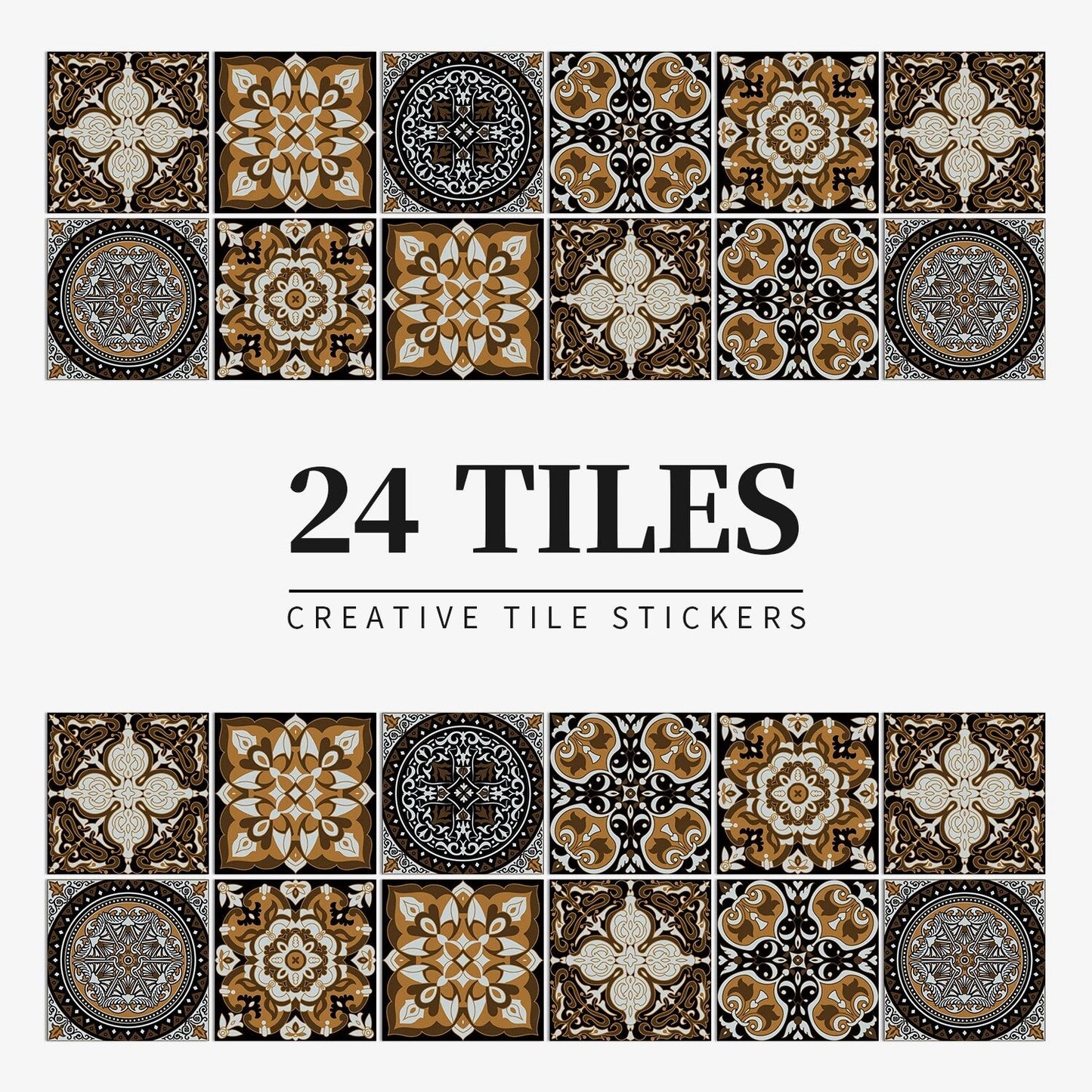 Anyhouz Wallpaper Dark Brown 10cmx10cm 24 Pcs Modern Retro Style PVC Tile Stickers