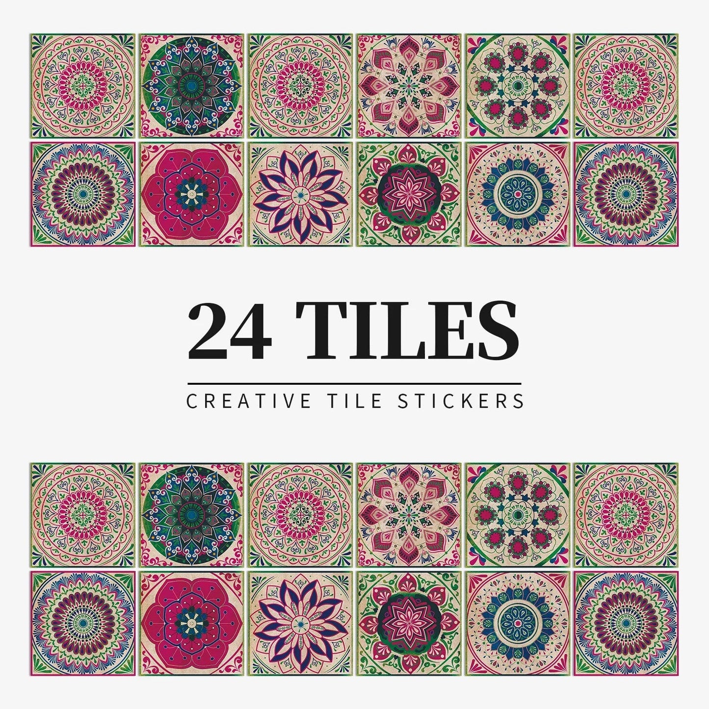 Anyhouz Wallpaper Fuschia Pink 10cmx10cm 24 Pcs Modern Retro Style PVC Tile Stickers
