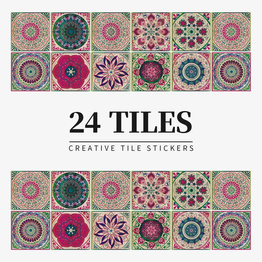 Anyhouz Wallpaper Fuschia Pink 10cmx10cm 24 Pcs Modern Retro Style PVC Tile Stickers