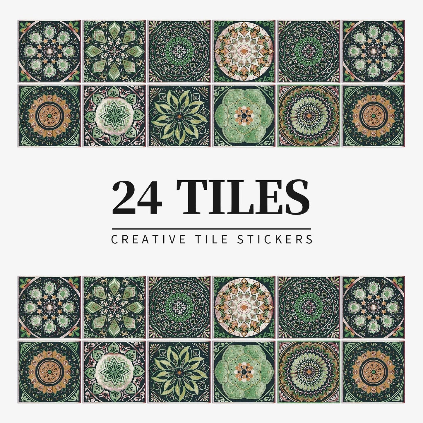 Anyhouz Wallpaper Green 10cmx10cm 24 Pcs Modern Retro Style PVC Tile Stickers